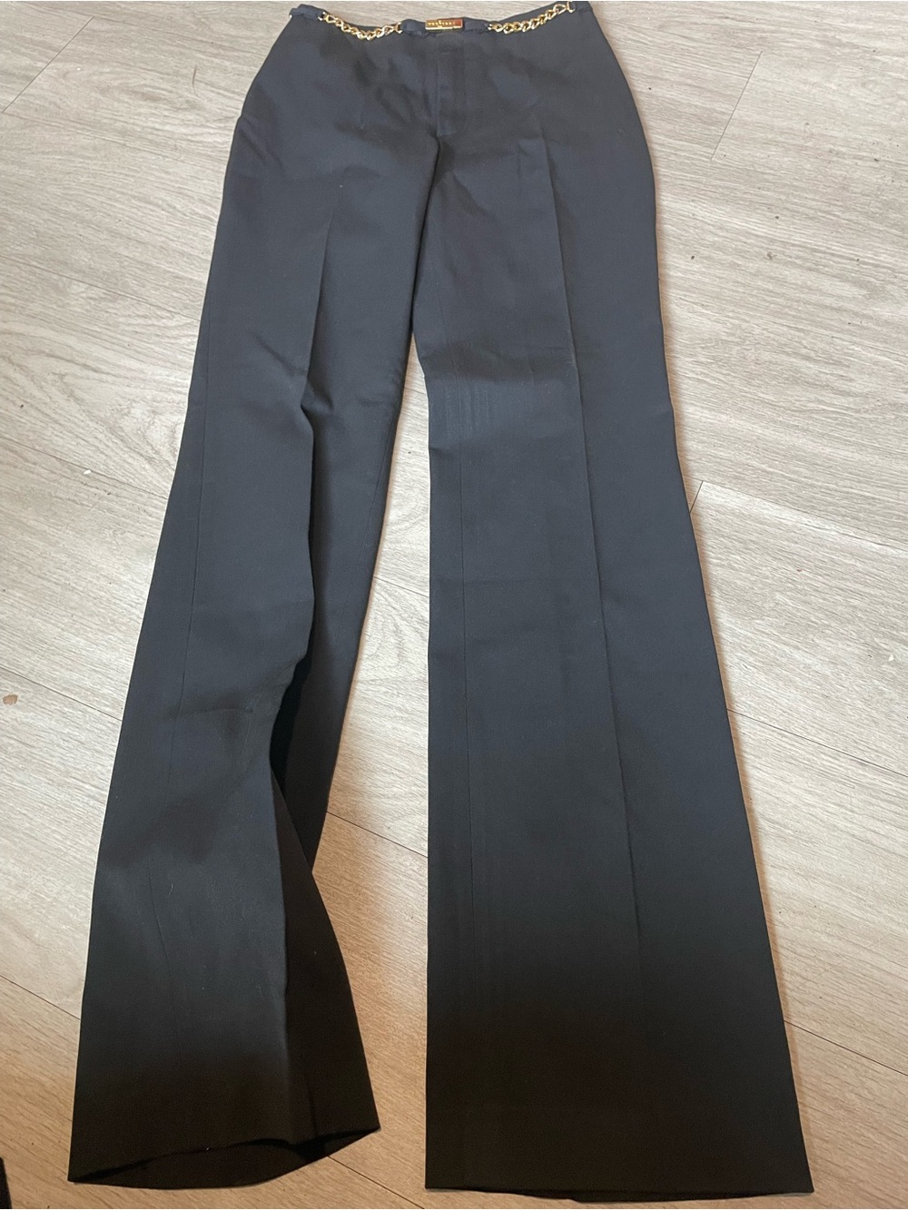 Black Wide-Leg Trousers with Gold Chain Waist